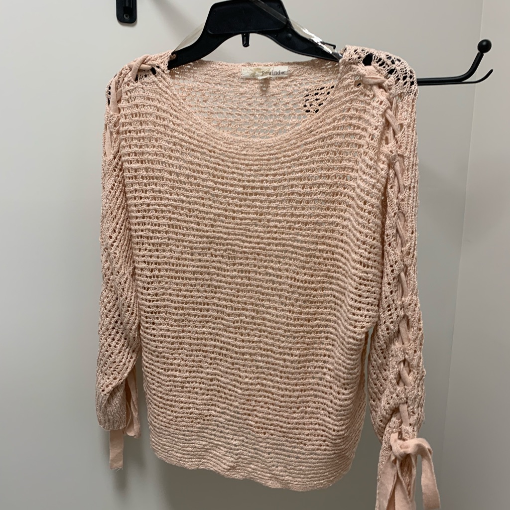 5/$15 Juniors Soft Pink Lace Up Sleeves Detail Sweater